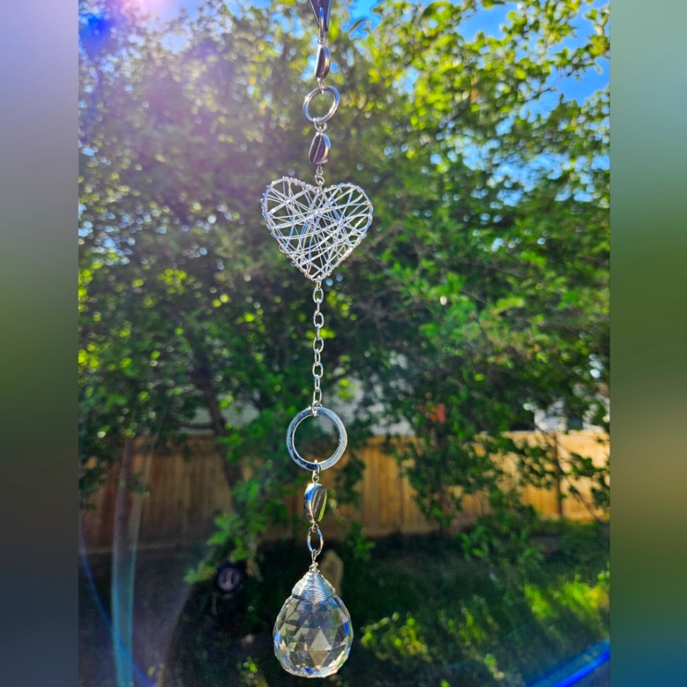 Silver Heart and Crystal Suncatcher